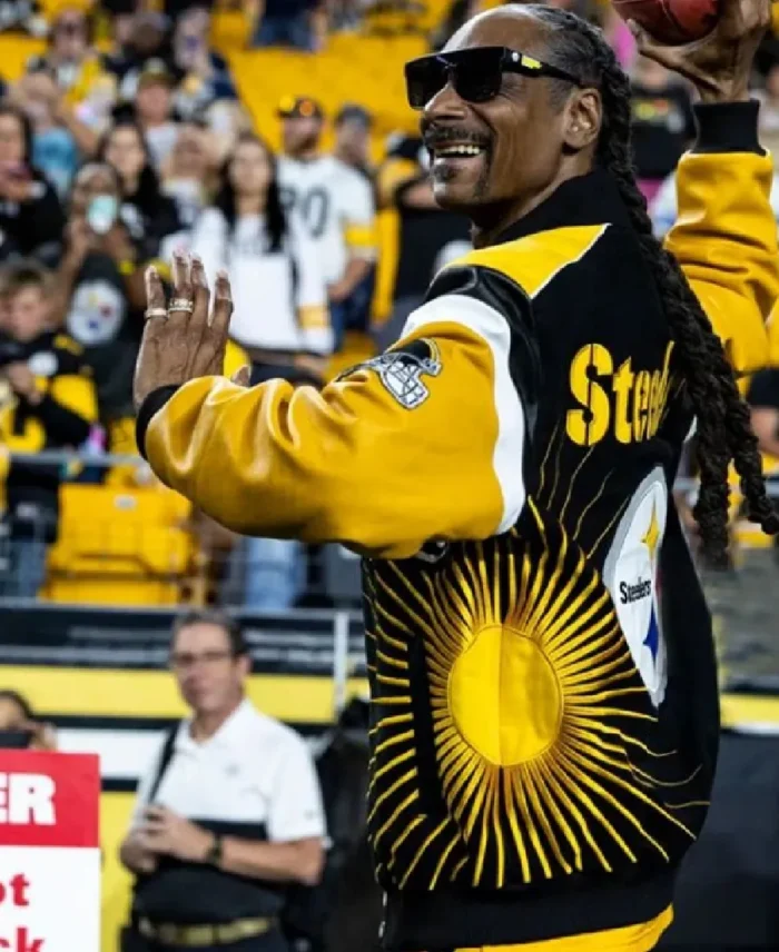 NFL Snoop Dogg Pittsburgh Steelers Varsity Jacket Side - Trendy Leather Jackets