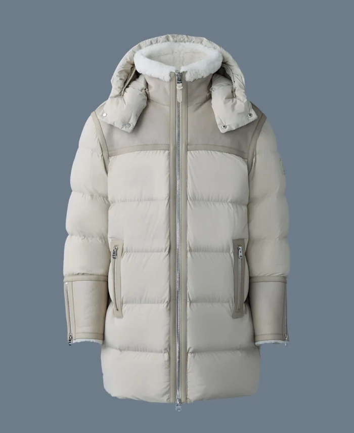 NICHOLAS Mixed-media shearling Puffer Jacket Off White - Trendy Leather Jackets