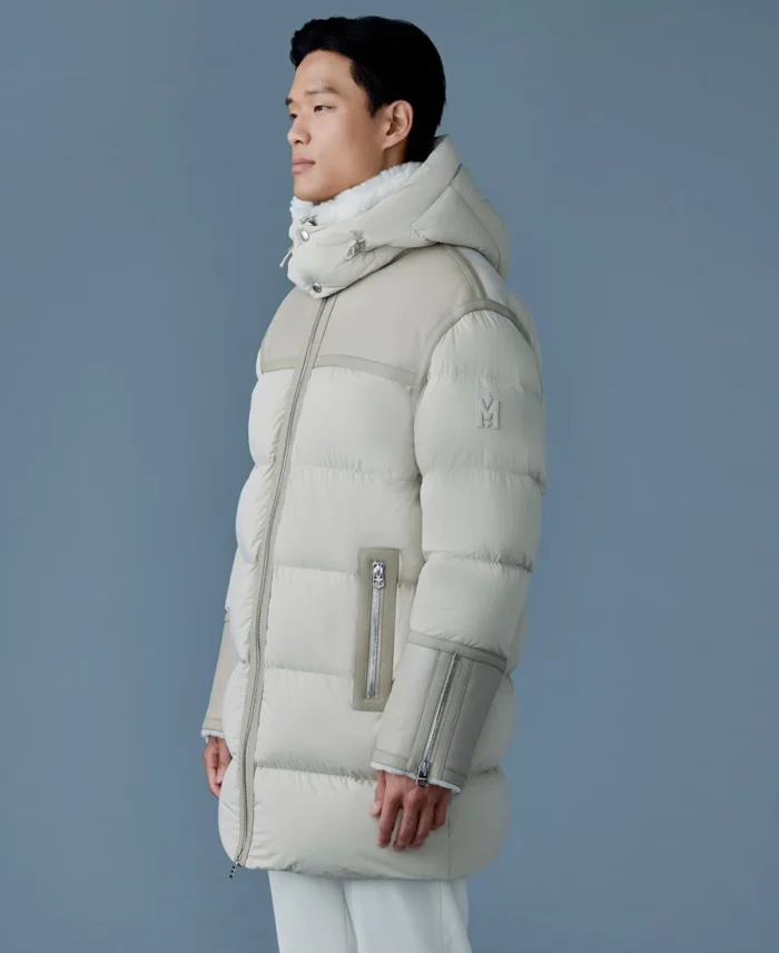 NICHOLAS Mixed-media shearling Puffer Jacket Off White Side - Trendy Leather Jackets