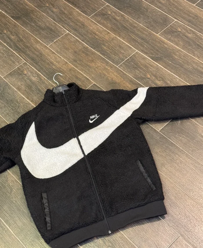 Nike Sherpa Reversible Jacket Black Front - Trendy Leather Jacket