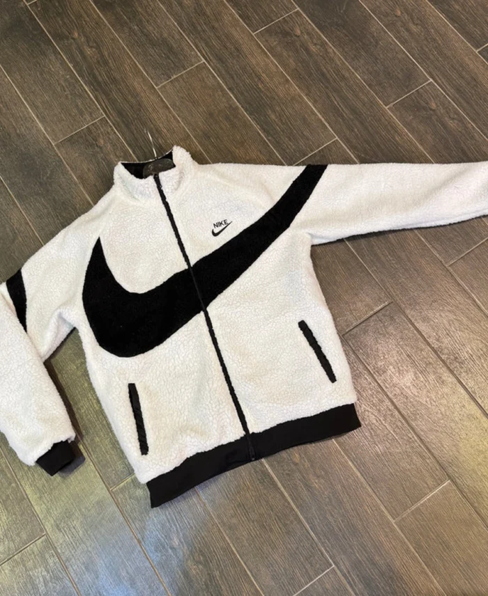 Nike Sherpa Reversible Jacket White Front - Trendy Leather Jacket