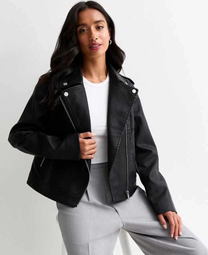 Petite Black Leather Biker Jacket - Trendy Leather Jackets