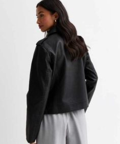 Petite Black Leather Biker Jacket Back - Trendy Leather Jackets