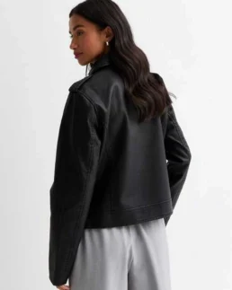 Petite Black Leather Biker Jacket Back - Trendy Leather Jackets
