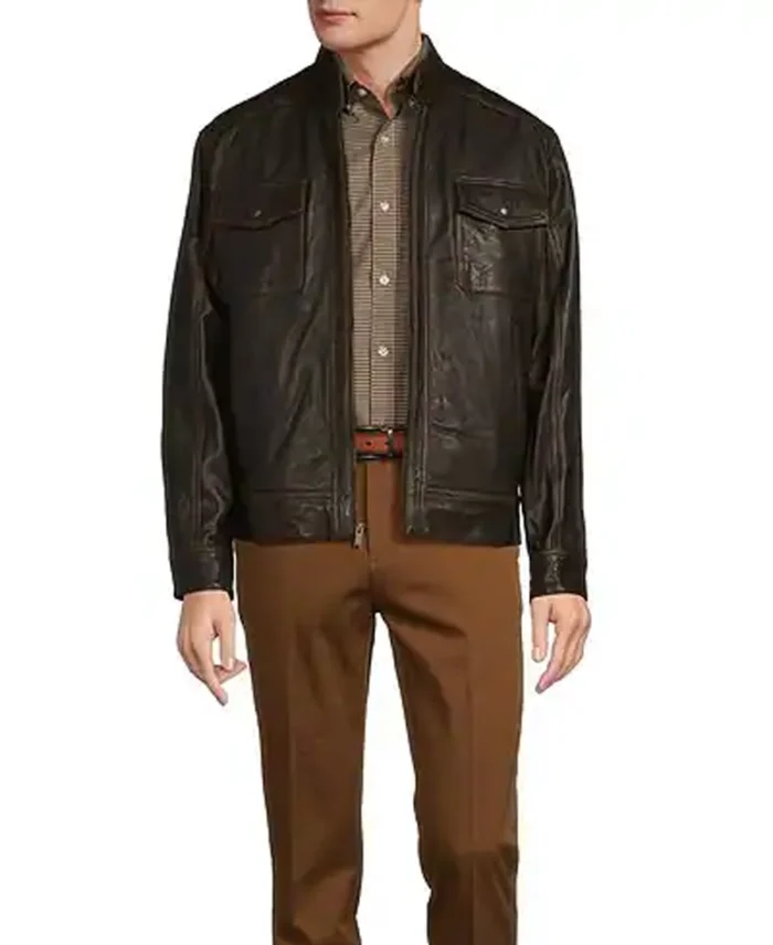 Roundtree & Yorke Big Tall Distressed Leather Jacket Front View - Trendy Leather Jacket