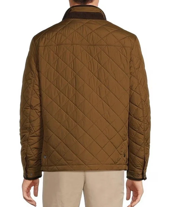 Roundtree & Yorke Diamond Quilted Pattern Jacket Brown Back - Trendy Leather Jacket