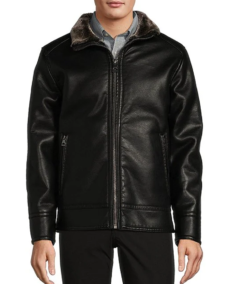Men's Faux Fur Black Leather Jacket - Trendy Leather Jacket