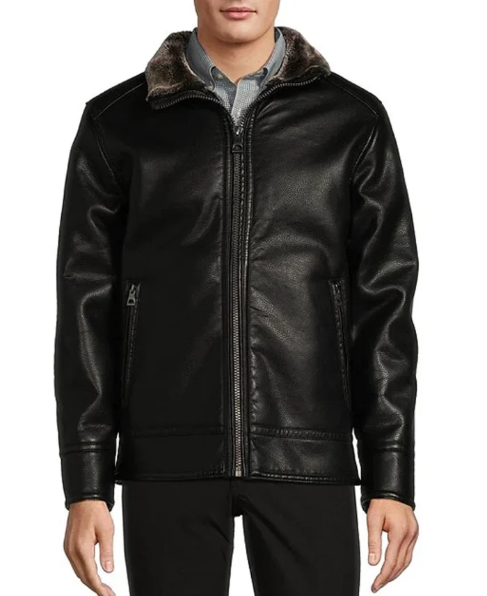 Roundtree & Yorke Faux Fur Black Leather Jacket - Trendy Leather Jacket