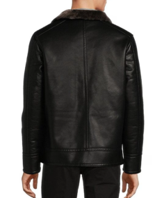 Men's Faux Fur Black Leather Jacket Back - Trendy Leather Jacket