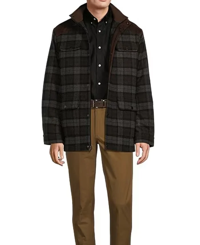 Roundtree & Yorke Plaid Wool Blend Jacket Font View - Trendy Leather Jacket