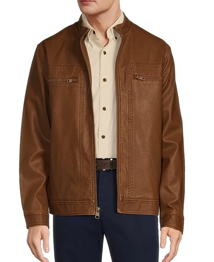 Roundtree & Yorke Textured Moto Hipster Jacket - Trendy Leather Jacket