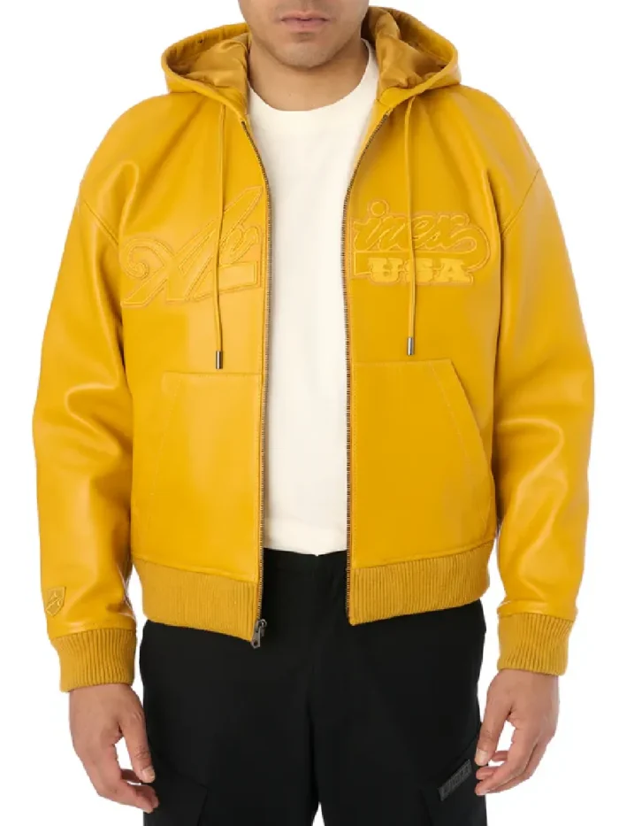 Script Nappa Leather Hoodie - Trendy Leather Jacket