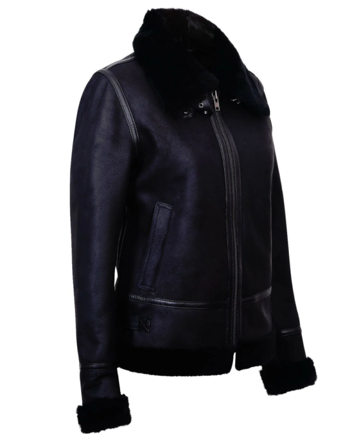 Shop Campinas Navy B3 Sheepskin Leather Jacket
