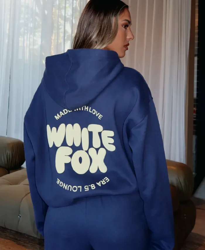 Shop The White Fox With Love For You Oversized Navy Hoodie - Trendy Leather Jackets