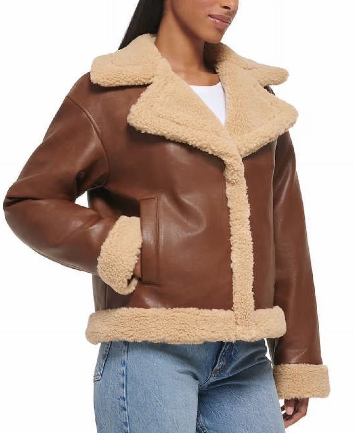 Shop The Women's Brown Sherpa Lined Leather Jacket