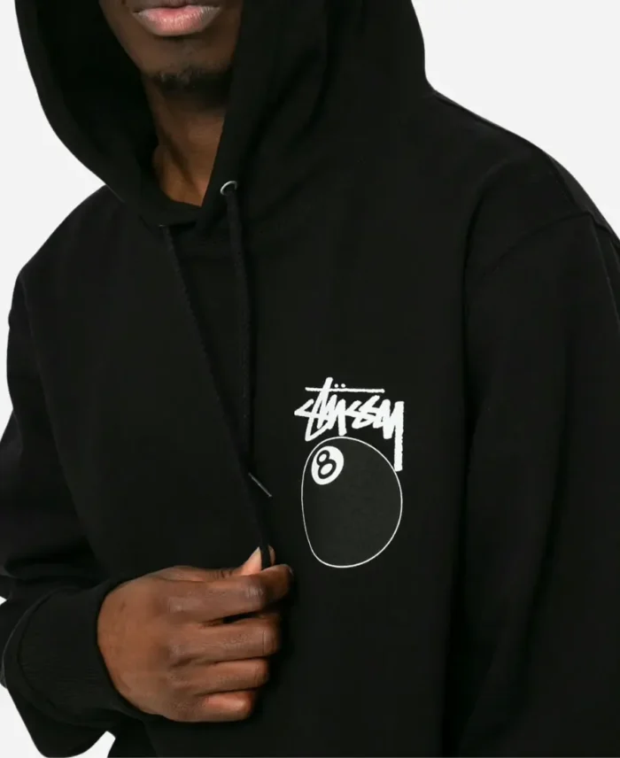 Stussy 8 Ball Black Hoodie Front - Trendy Leather Jackets