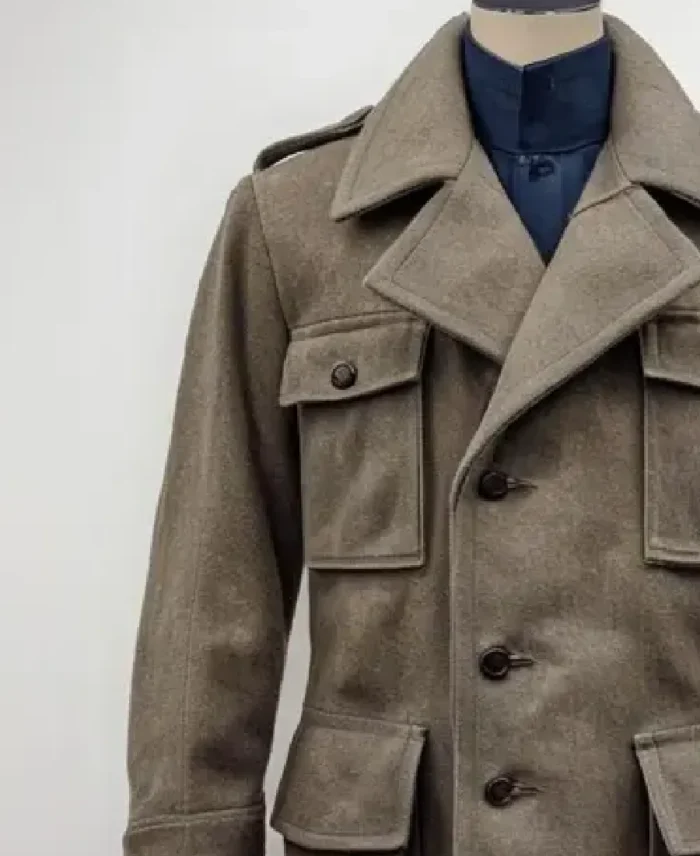 Vintage 1940 Swedish Army Wool Coat Jacket Closeup - Trendy Leather Jackets