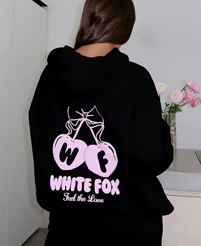 White Fox Feel The Love Black Hoodie - Trendy Leather Jackets