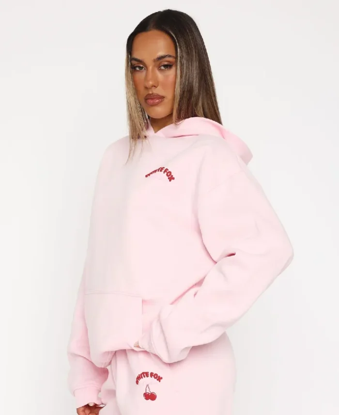 White Fox Love Me Tender Oversized Pink Hoodie Side - Trendy Leather Jackets