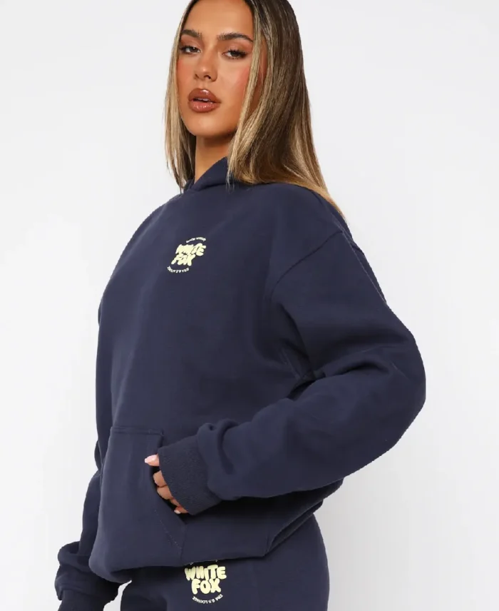 White Fox With Love For You Oversized Navy Hoodie Side - Trendy Leather Jackets