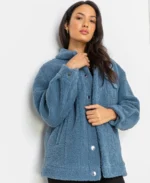 Women Teddy Trucker Sherpa Jacket - Trendy Leather Jackets