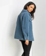 Women Teddy Trucker Sherpa Jacket Back - Trendy Leather Jackets