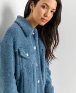 Women Teddy Trucker Sherpa Jacket Close Up - Trendy Leather Jackets