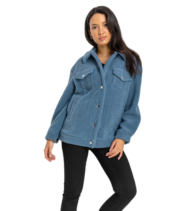 Women Teddy Trucker Sherpa Jacket Front