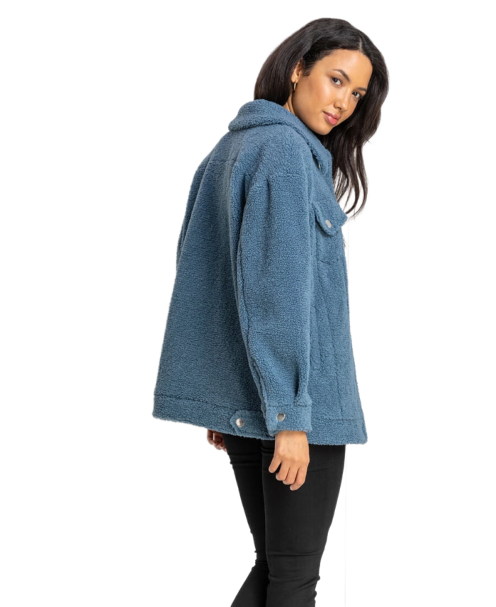Women Teddy Trucker Sherpa Jacket Side