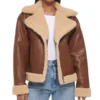 Women's Brown Sherpa Lined Leather Jacket