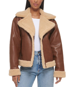 Women's Brown Sherpa Lined Leather Jacket