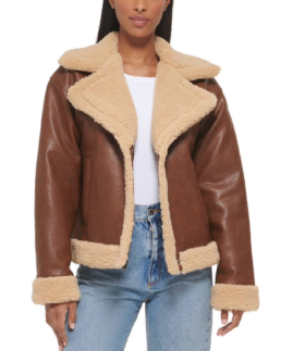 Women's Brown Sherpa Lined Leather Jacket