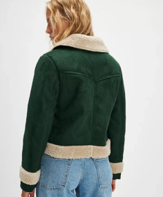Women's Green Sherpa Lined Suede Leather Jacket Back - Trendy Leather Jackets