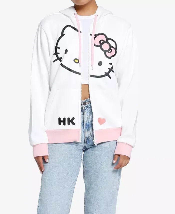 Women's Hello Kitty 3D Ears Hoodie Front - Trendy Leather Jacket