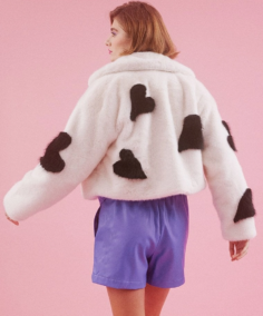 Women's Love Heart Bamboo Fur Jacket White Back - Trendy Leather Jacketsv