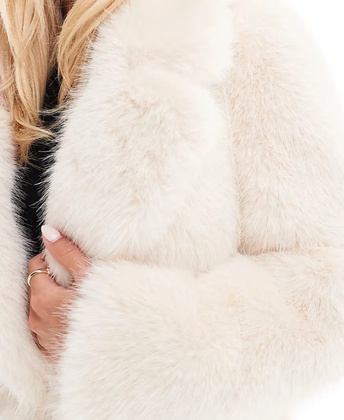 Women's Natural Beige Faux Fur Jacket Closeup