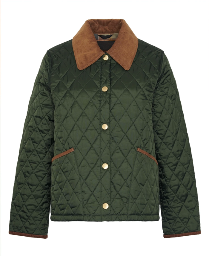 Women's Olive Quilted Puffer Jacket Front