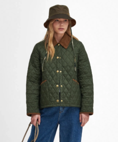 Women’s Olive Quilted Puffer Jacket Front Side