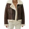 Women's Oversized Shearling Brown Aviator Jacket