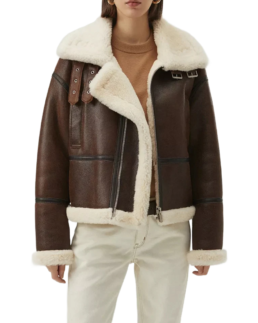 Women's Oversized Shearling Brown Aviator Jacket