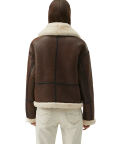 Women's Oversized Shearling Brown Aviator Jacket Back