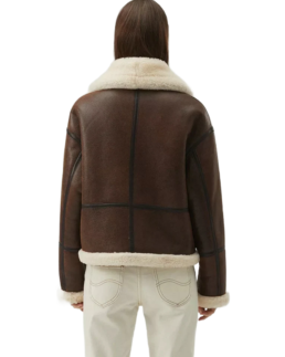Women's Oversized Shearling Brown Aviator Jacket Back