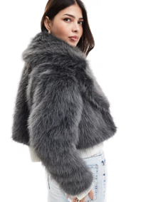 Women's Selfridge Crop Faux Fur Jacket Back - Trendy Leather Jackets