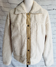 Women's Utility White Faux Fur Jacket Close Up - Trendy Leather Jackets