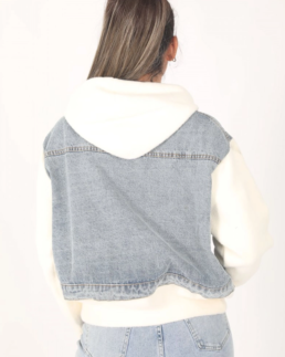 Women's White Ligth Blue Hooded Denim jacket Back - Trendy Leather Jackets