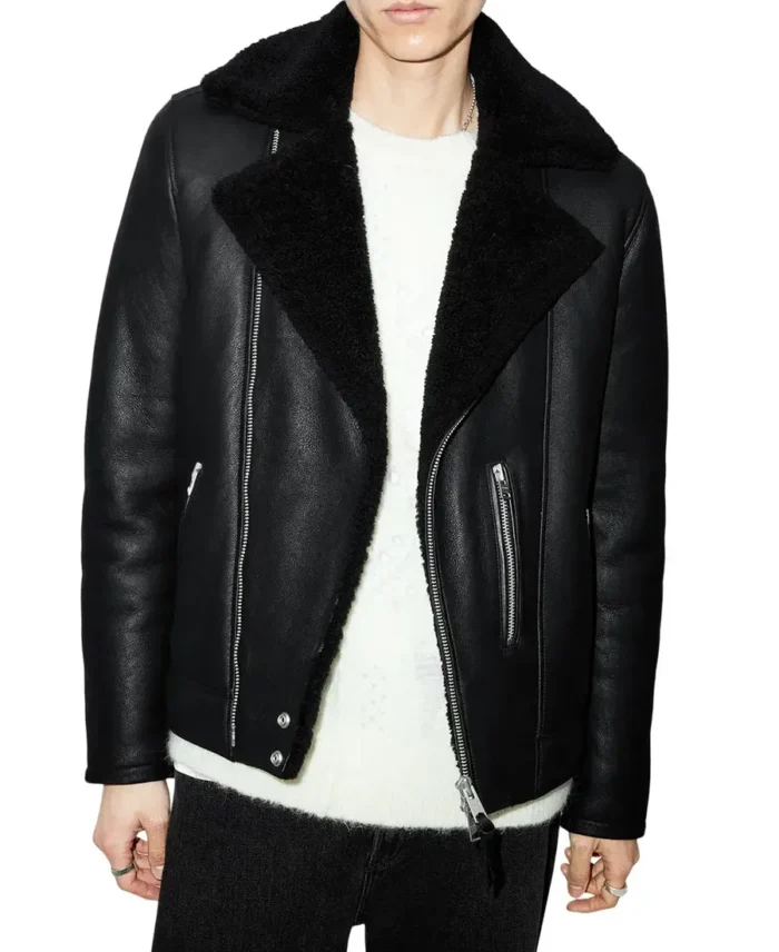 Xena Shearling Biker Black Leather Jacket - Trendy Leather Jacket