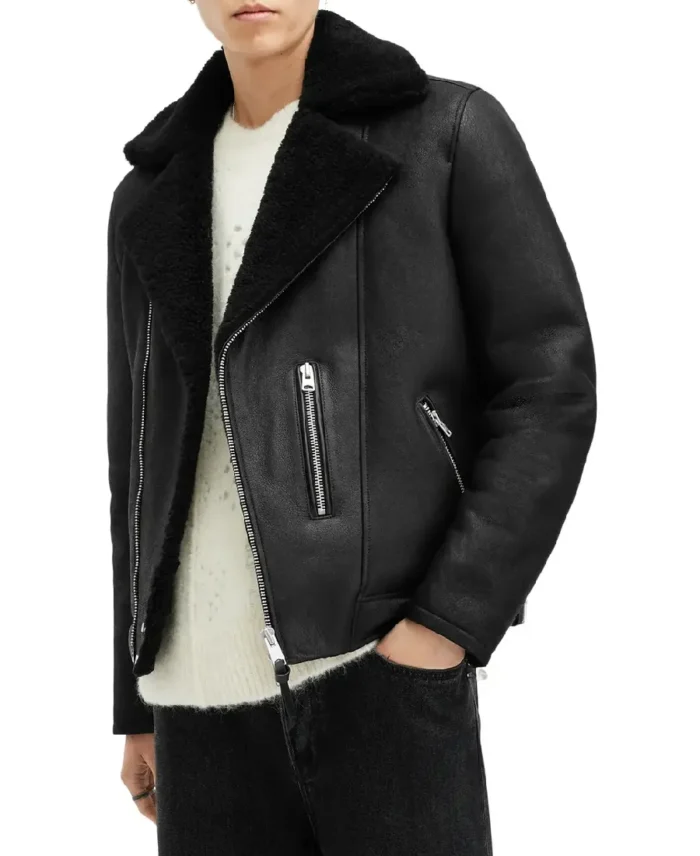 Xena Shearling Biker Black Leather Jacket side - Trendy Leather Jacket