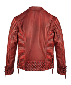 Men Red Waxed Biker Leather Jacket Back - Trendy Leather Jackets