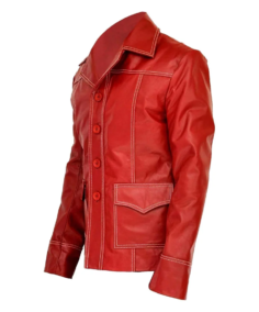 Men's Red Tyler Durden Lambskin Leather Biker Jacket Side - Trendy Leather Jackets