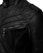 Men's Retro Black Leather Jacket Close-Up - Trendy Leather Jackets